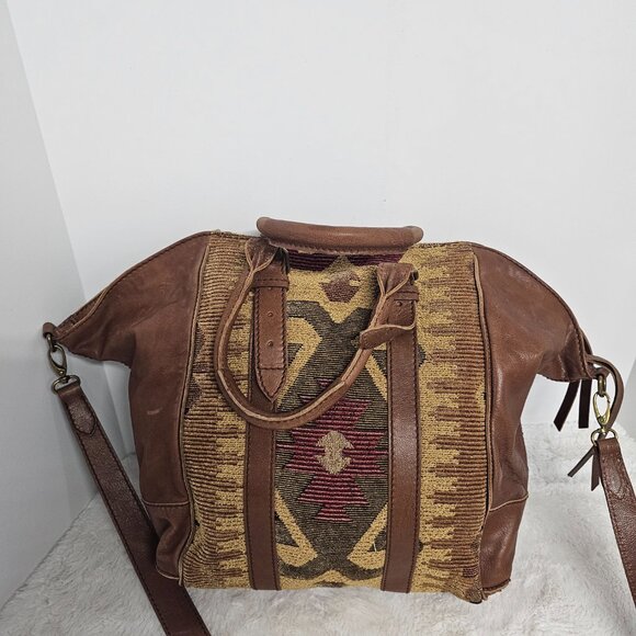 Isabella Fiore Brown Leather Tapestry Bag Western Boho Crossbody - Picture 6 of 13